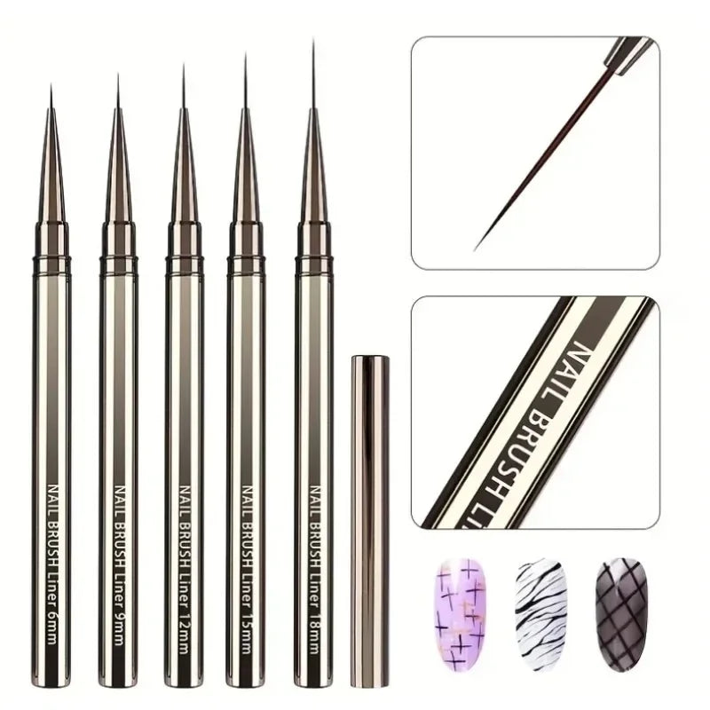 Nails Art Liner Brushes Elongated Lines Striping Drawing Painting  6/9/12/15/18/25mm Nail Design Pen Professional Manicure Tool
