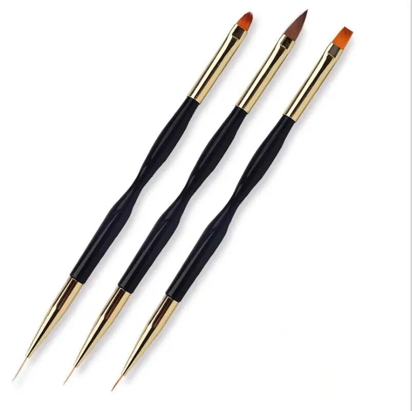 3 pieces of double headed nail art painting pens with extremely fine carving, wire drawing, hook and loop brush, nail art