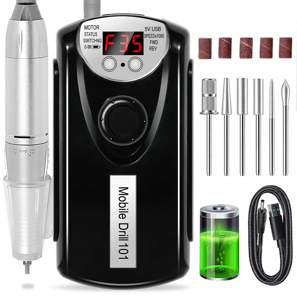 35000rpm Nail Drill Machine Professional Lathe Nail Milling Cutter Rechargeable Nail Art Electric Sander Motor Polisher