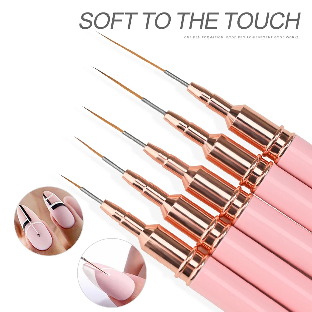 5/10pcs Pink/Black Nail Art Liner/Painting Brushes Ultra-thin Line Drawing Tool 4/8/12/20/25mm Professional Nail Liners Pen Tool