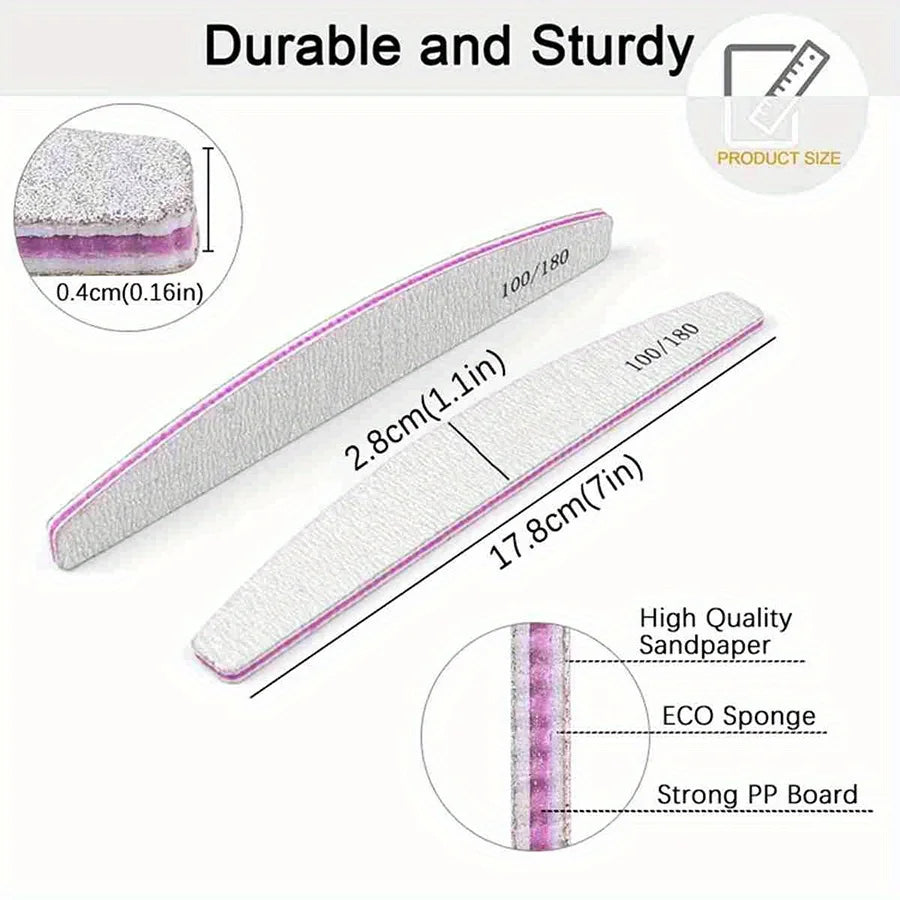 1/3/5/10Pcs Professional Nail File 80/100/150/180/240 Sandpaper Strong Thick Sanding Half Moon Lime nail accessories and Tools