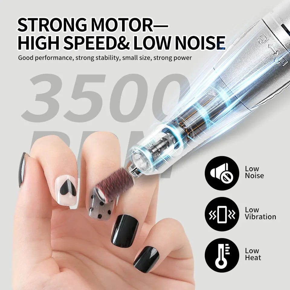 35000rpm Nail Drill Machine Professional Lathe Nail Milling Cutter Rechargeable Nail Art Electric Sander Motor Polisher