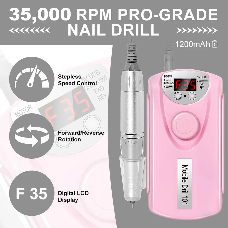 35000rpm Nail Drill Machine Professional Lathe Nail Milling Cutter Rechargeable Nail Art Electric Sander Motor Polisher