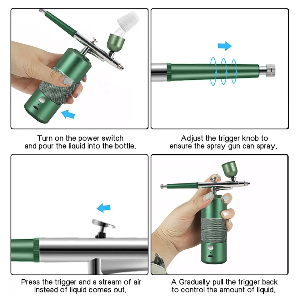 Portable Nail Art Airbrush Kit with High Pressure Nanobelt Compressor and Oxygen Injector Specialized Tools for Craft Painting