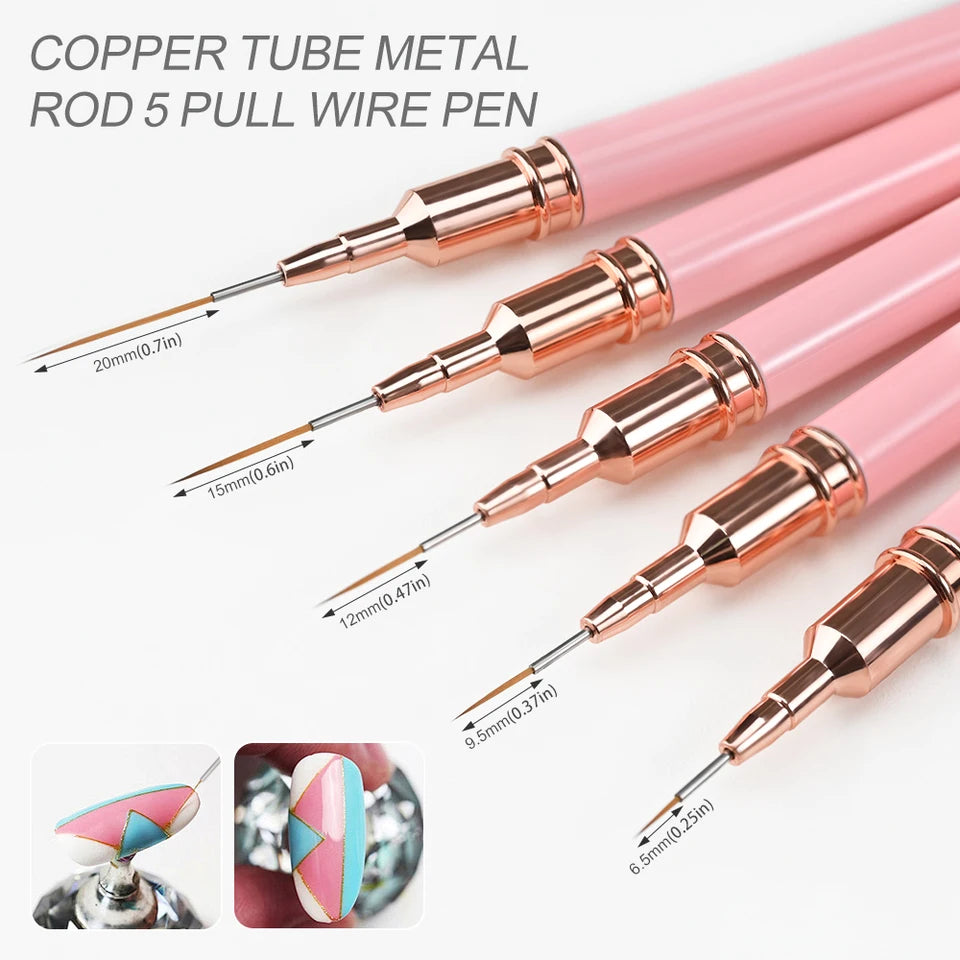 5/10pcs Pink/Black Nail Art Liner/Painting Brushes Ultra-thin Line Drawing Tool 4/8/12/20/25mm Professional Nail Liners Pen Tool